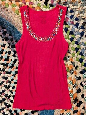 Passport Brand Pink beaded tank top with a boho vibe Size S #festival #summer
